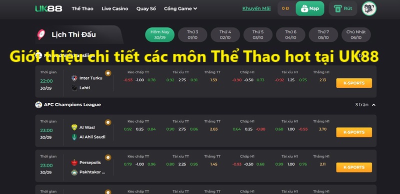 Giới thiệu chi tiết các môn Thể Thao hot tại UK88