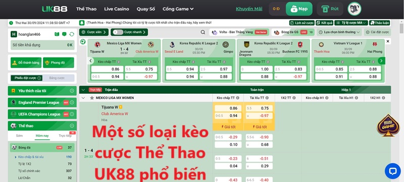 Một số loại kèo cược Thể Thao UK88 phổ biến